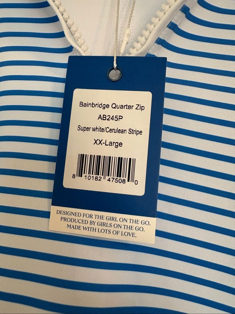 NWT Addison Bay Bainbridge Quarter Zip In Super White Cerulean Stripe Size XXL - Picture 5 of 7
